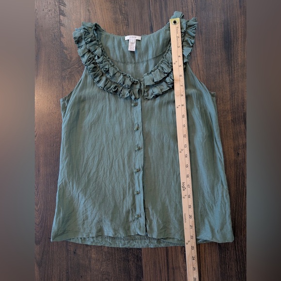 J. Crew Silk Cotton Ruffled Bib Sleeveless Button Down Shirt Green Size 2 - Picture 7 of 8